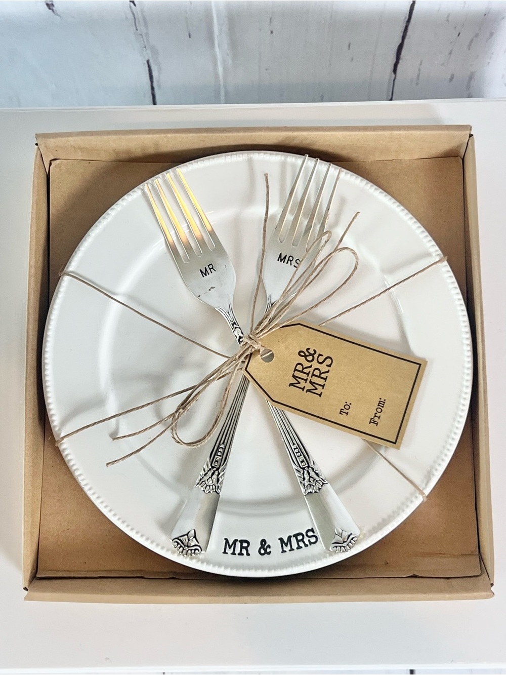 Mud Pie Mr & Mrs Wedding Cake Cutting Plate & Fork Set NIB